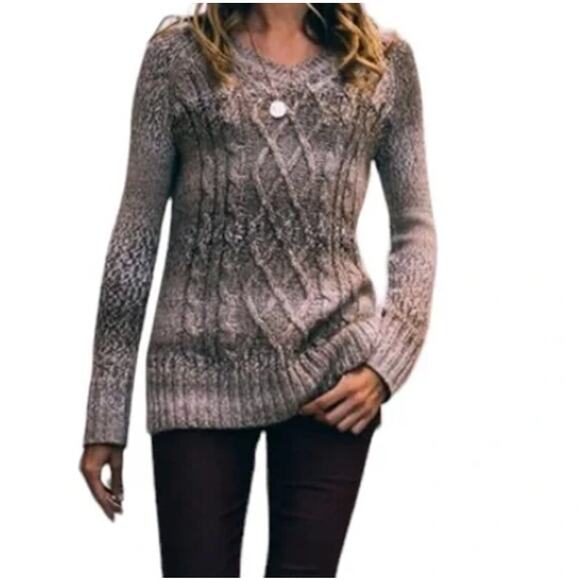 PrAna Women's Leisel Cable Knit Gray Ombre V-Neck Sweater Size Small - Picture 1 of 9